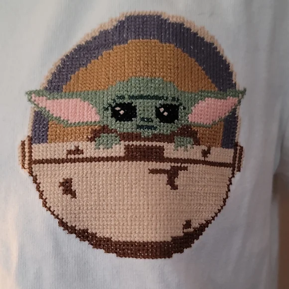Zara White T-Shirt with Cross Stitch Baby Yoda - Picture 3 of 8